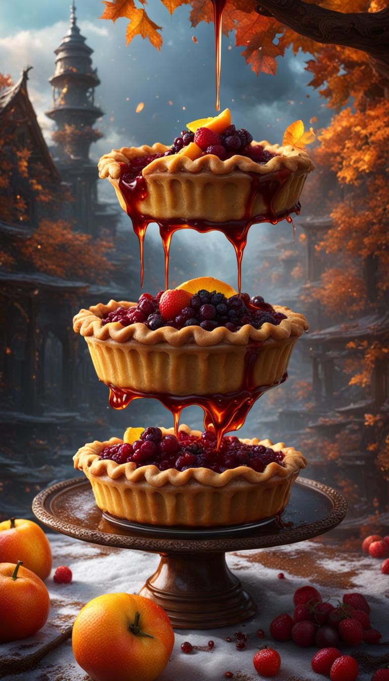 Delicious Fruit Pie with Honey, Detailed Matte Painting