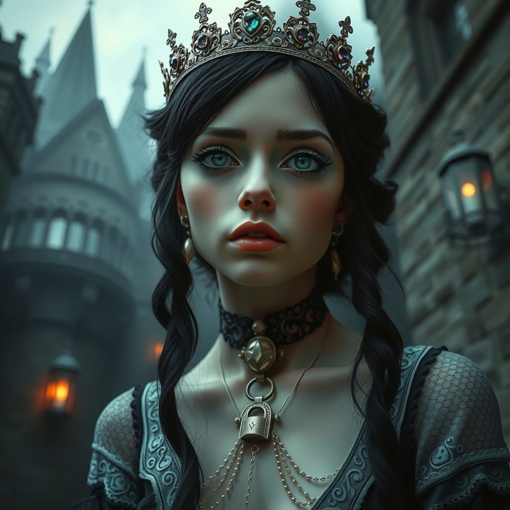 Gothic Princess in Victorian Cyberpunk Attire
