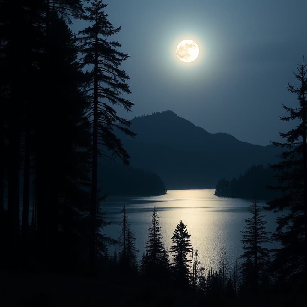 Serene Moonlit Landscape at Dusk