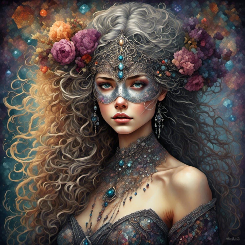 Elegant Masquerade Portrait with Silver Braids