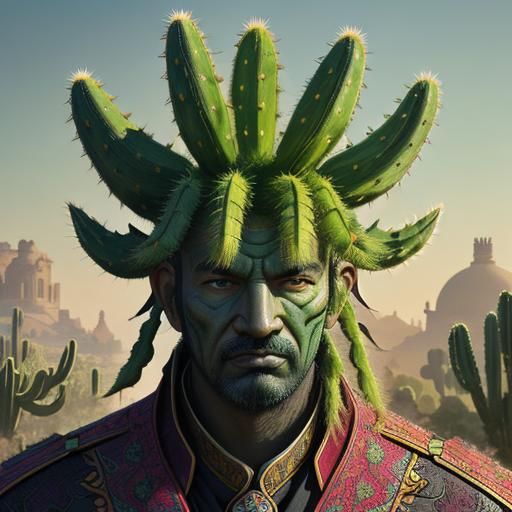 Hyperrealistic Colored Cactus in a Magnificent Garden