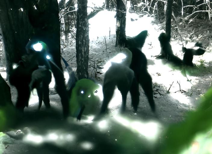 Adorable Cryptids Party in Forest, Trail Camera View