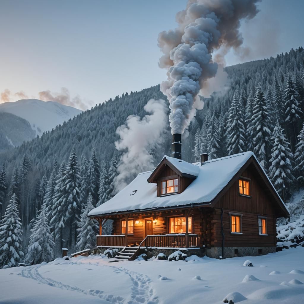 Snowy Mountain Cottage in Forest
