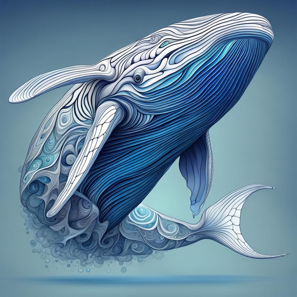 Abstract Blue Whale with Fractal Vector Design