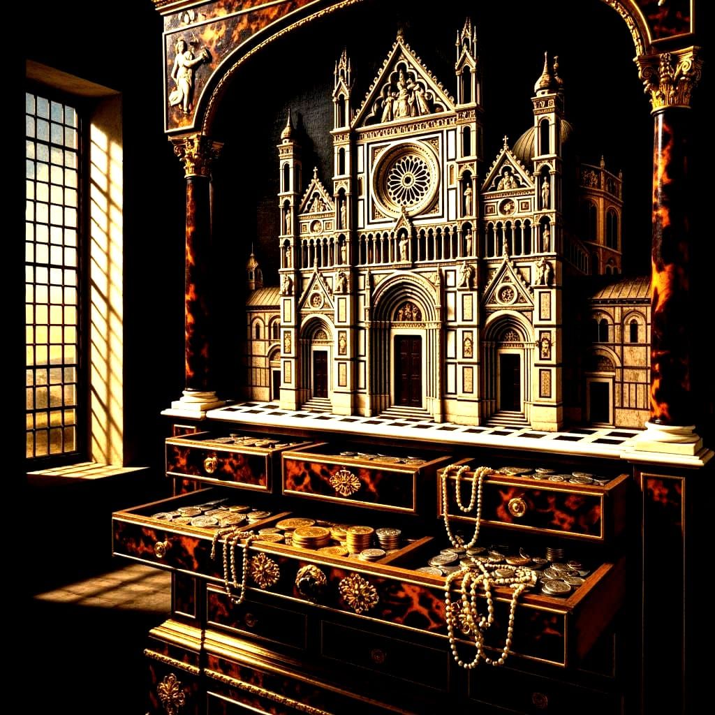 Ornate Italian Renaissance Cabinet with Hidden Treasures