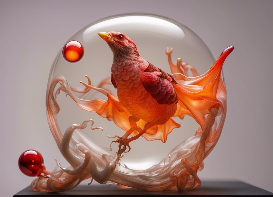 Blown Glass Satanic Nightjar on Bonsai Tree