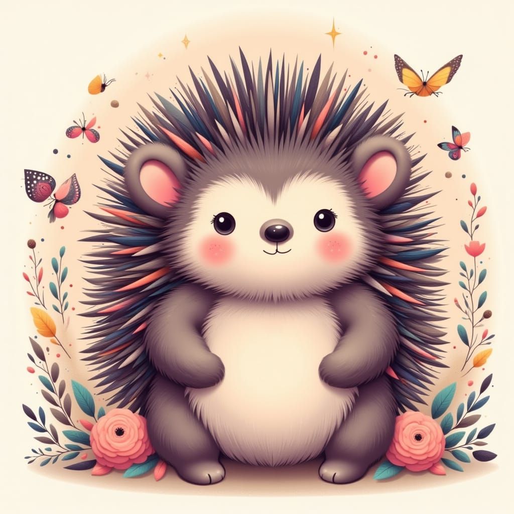 Adorable Chibi Porcupine with Ultra Cute Expression