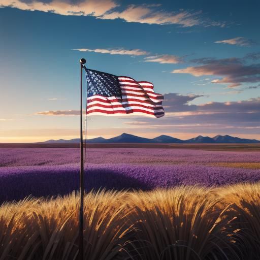 American Flag Over Scenic Landscape