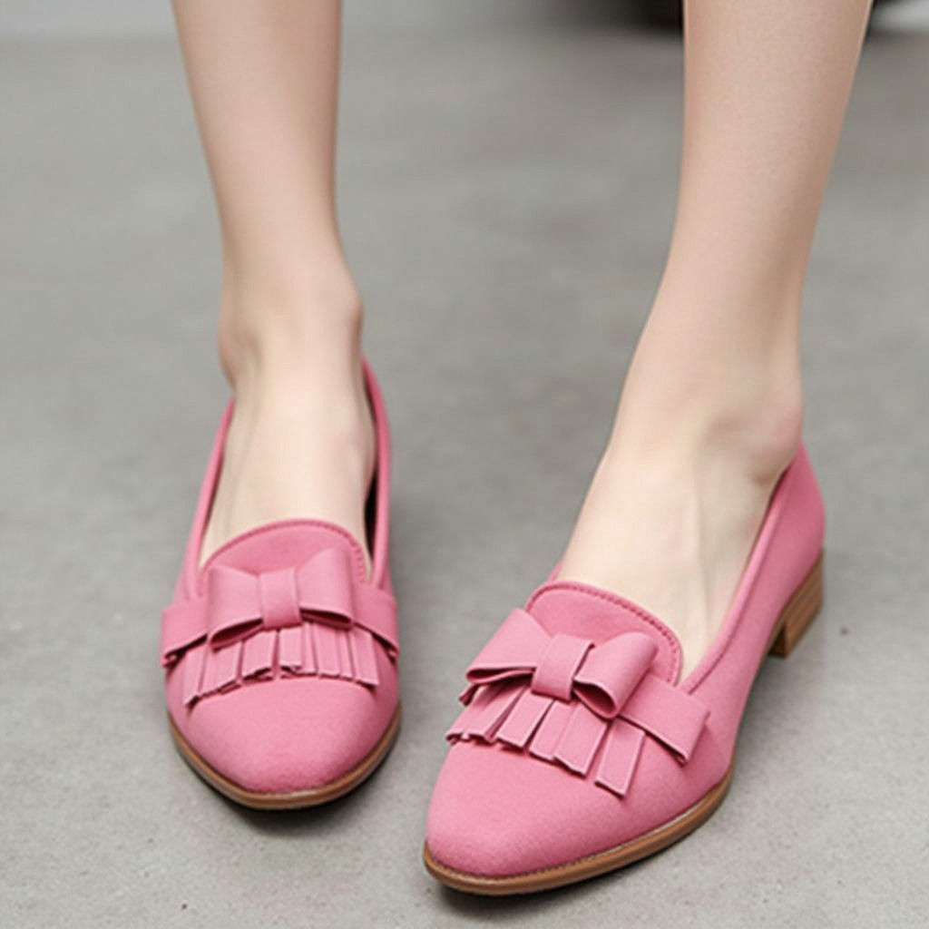 Pink Preppy Loafers with Bow and Fringe Detail