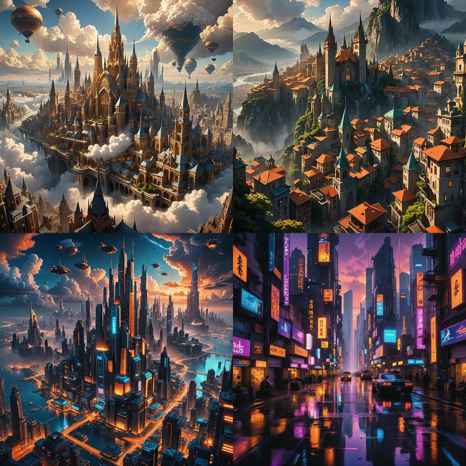 Fantastical Cityscape in Detailed Matte Painting Style