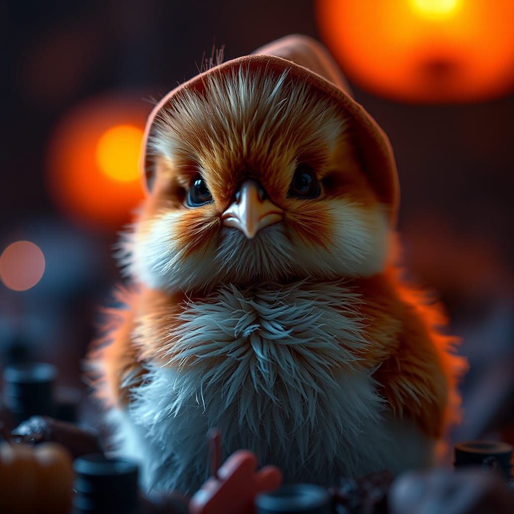 Cute Chick Trick-or-Treating: Digital Illustration