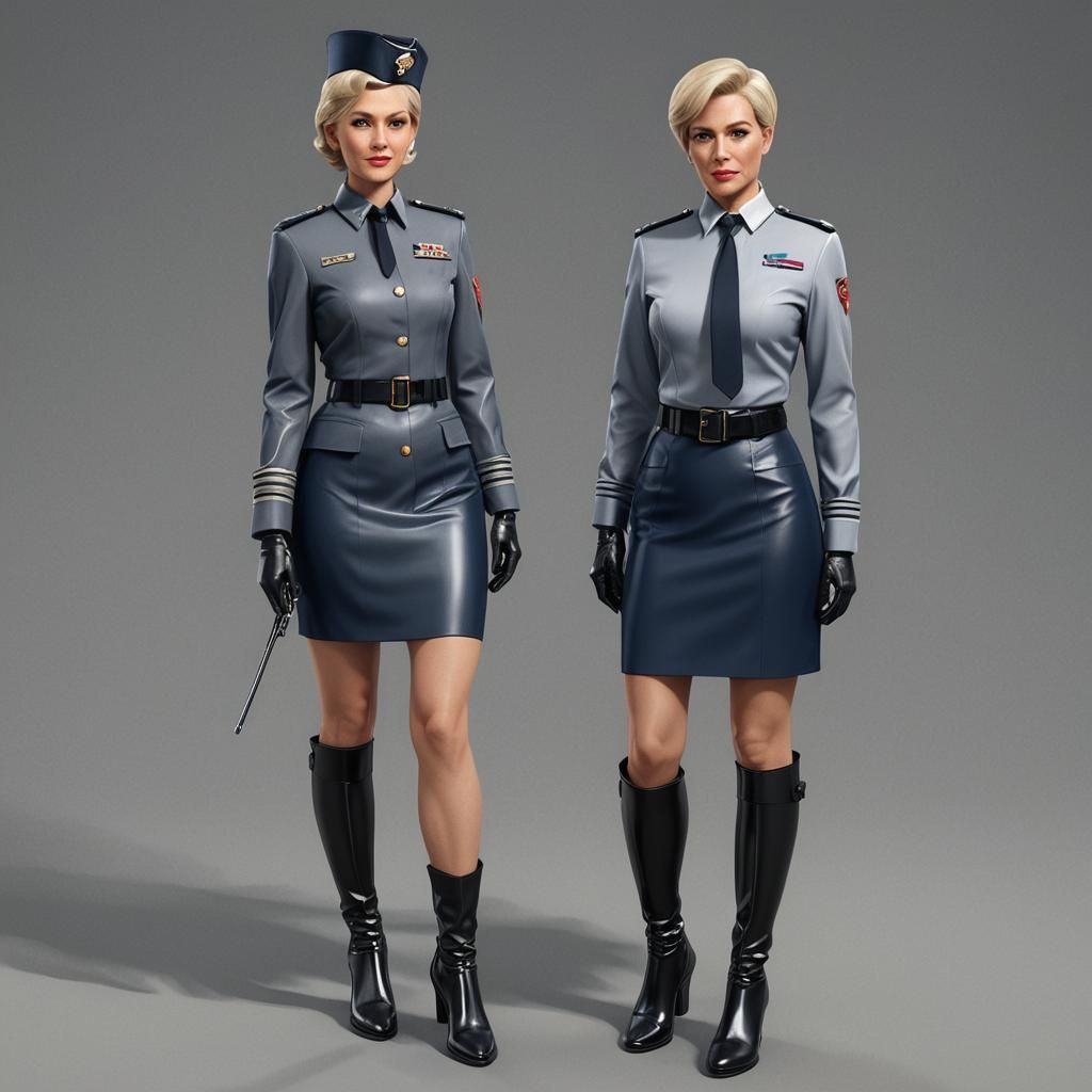 Cougar Women in Navy Uniforms at Newspaper Office