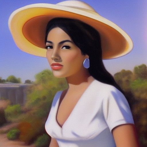 Young Mexican Woman with Hat in Matte Painting Style