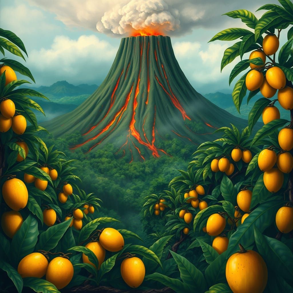 Majestic Jungle Volcano in Vibrant Colors