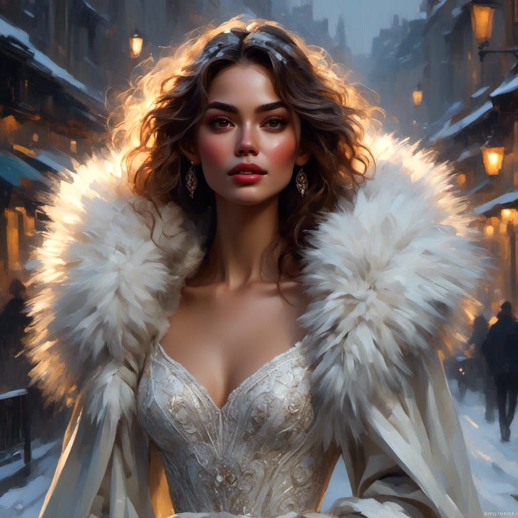 Snowstorm Portrait of Woman in Hyperdetailed Style