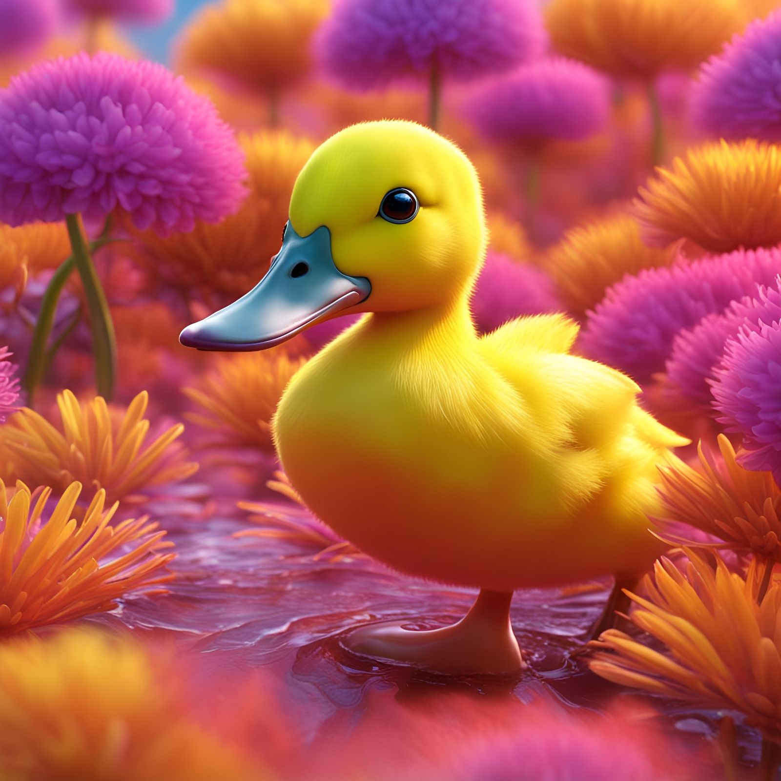 Psychedelic Duckling in Fractal Landscape