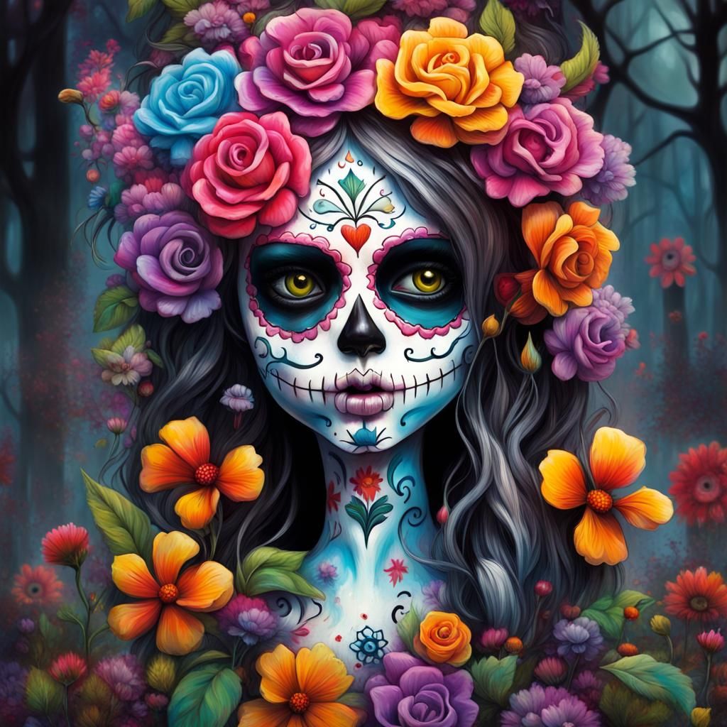 Day of the Dead Doll in Graffiti Art Style