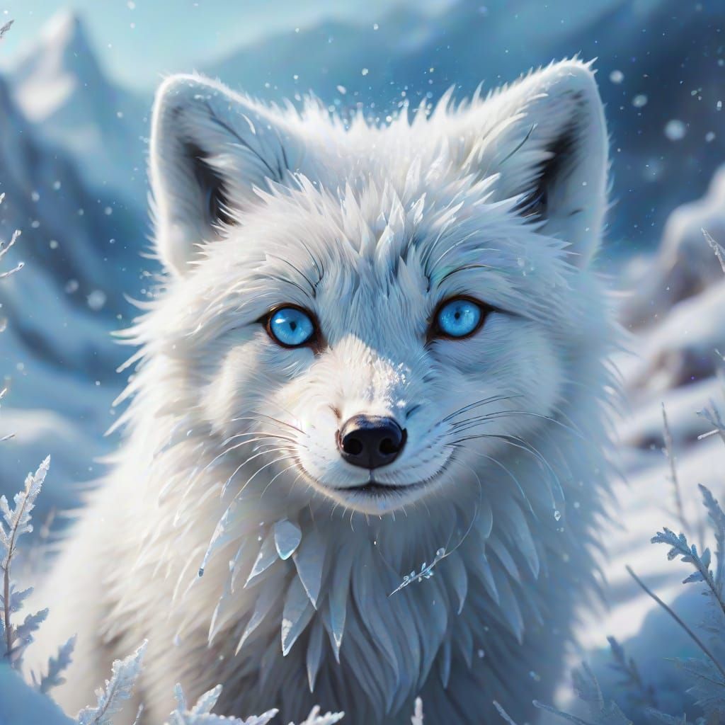 Arctic Fox in Frozen Wilderness: Macro Digital Art