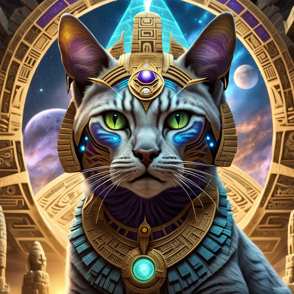 Alien Cat God Before Stargate: Dark Fantasy Art