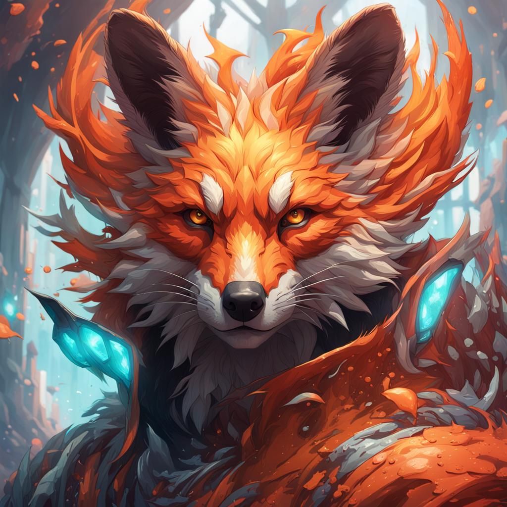 Fox in Lava: Hyperdetailed Art Nouveau Portrait