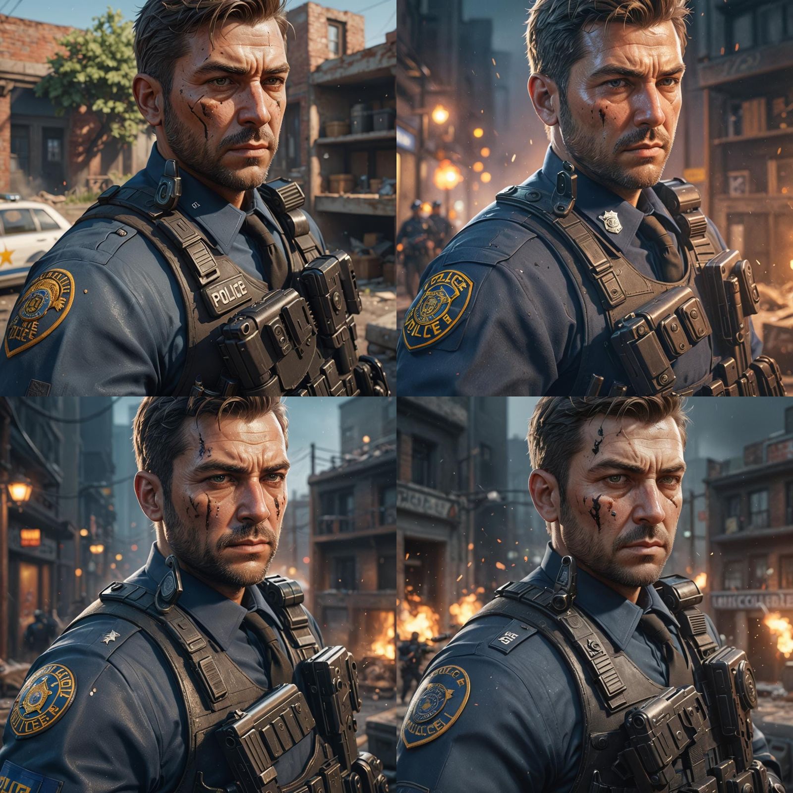 Police Officer with Pistol: Detailed Matte Painting