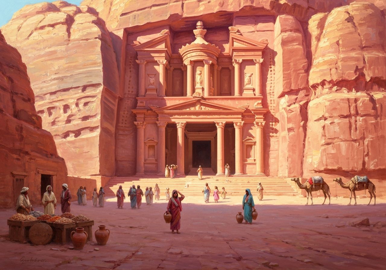 Petra's Golden Age: Impressionist Oil Painting of Ancient Te...