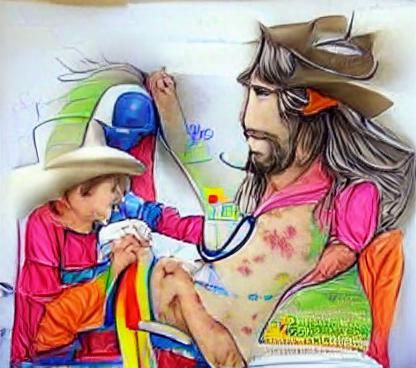 Jesus Heals Cowboy in Childlike Drawing