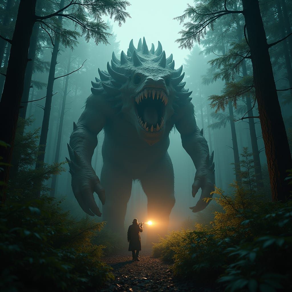 Terrifying Monster Lurking in Mist-Shrouded Forest
