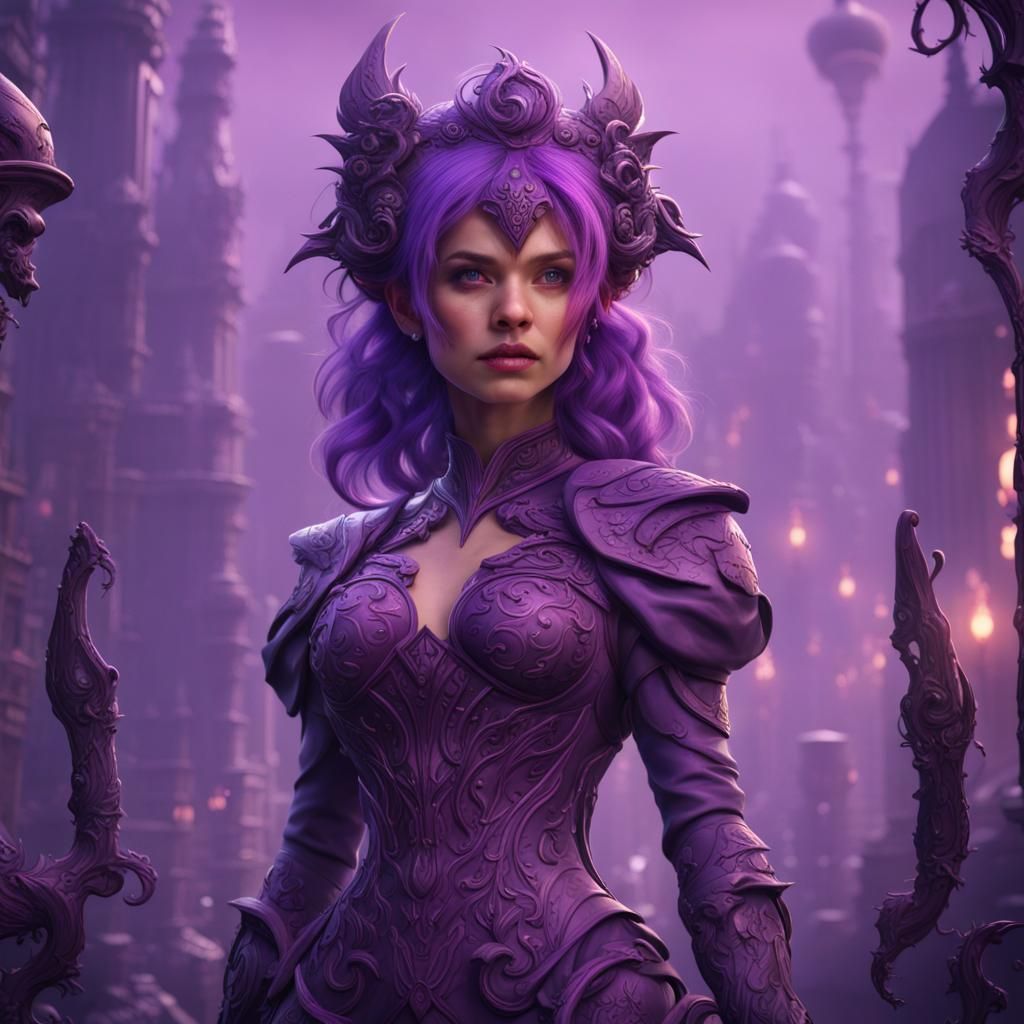 Cute Purple Enemy Woman: Detailed Matte Painting