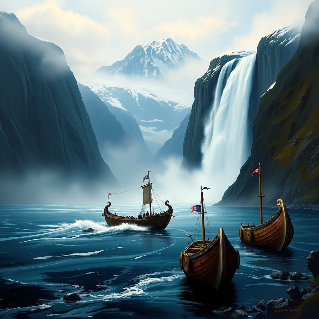 Majestic Nordic Fjord in 19th-Century Romanticist Style