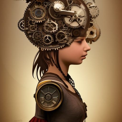 Steampunk Clockwork Dress: Digital Art Portrait
