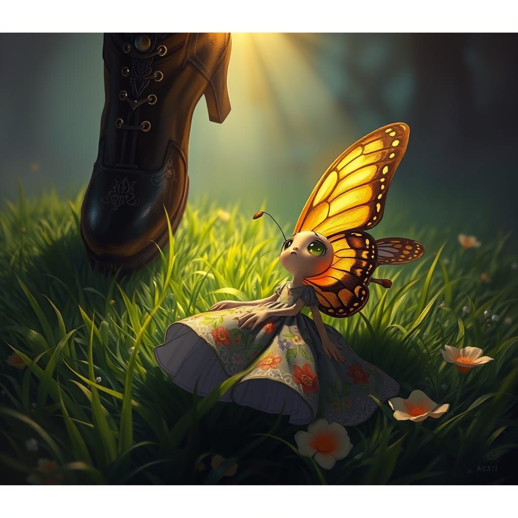 Butterfly in Peril: Dark Fantasy Concept Art