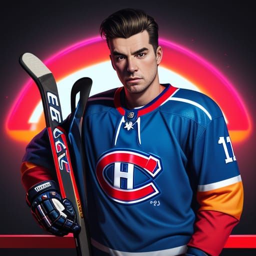 Montreal Canadiens Player in Neon Retro Style