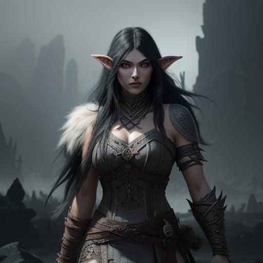 Elven Barbarian Girl in Dark Fantasy Concept Art