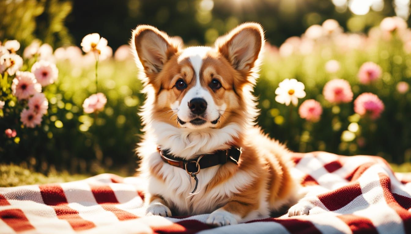 Whimsical Corgi Puppy in Sun-Drenched Park