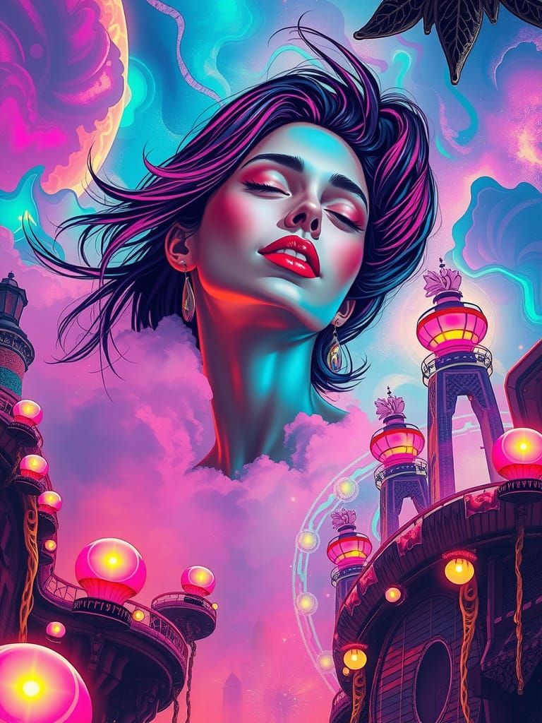 Surreal Dreamscapes in Vibrant Neon