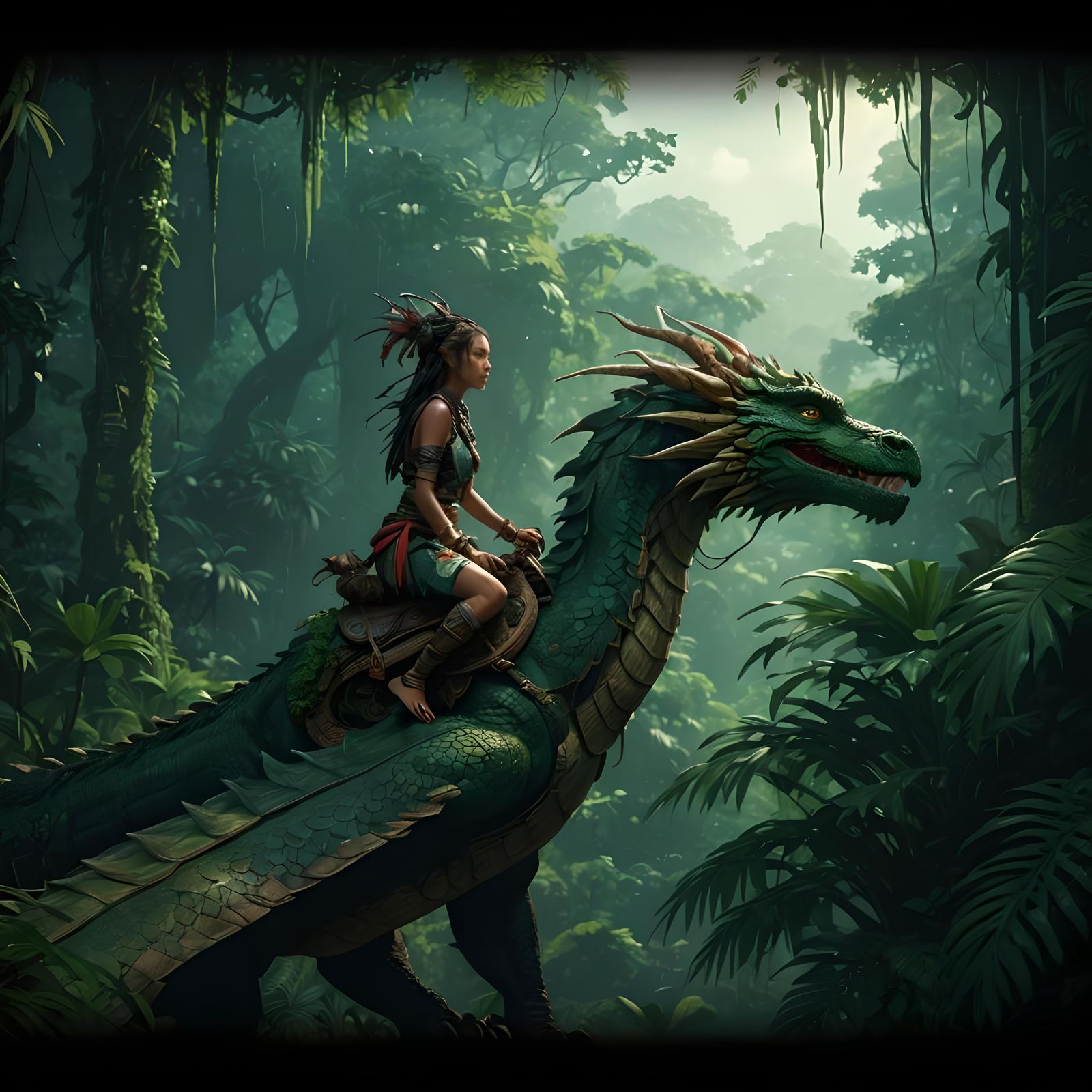 Tribal Woman Dragon Rider in Anime Style