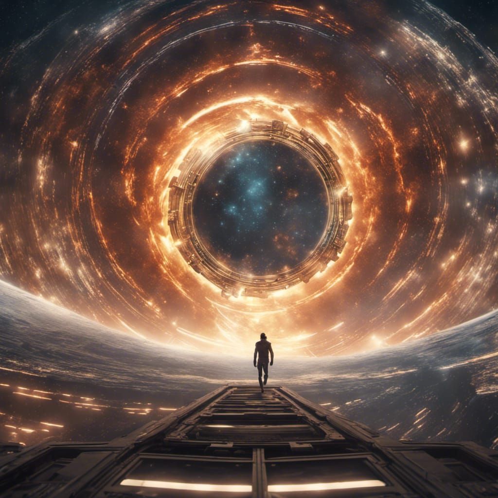 Futuristic Starship Jumps Through Time Portal