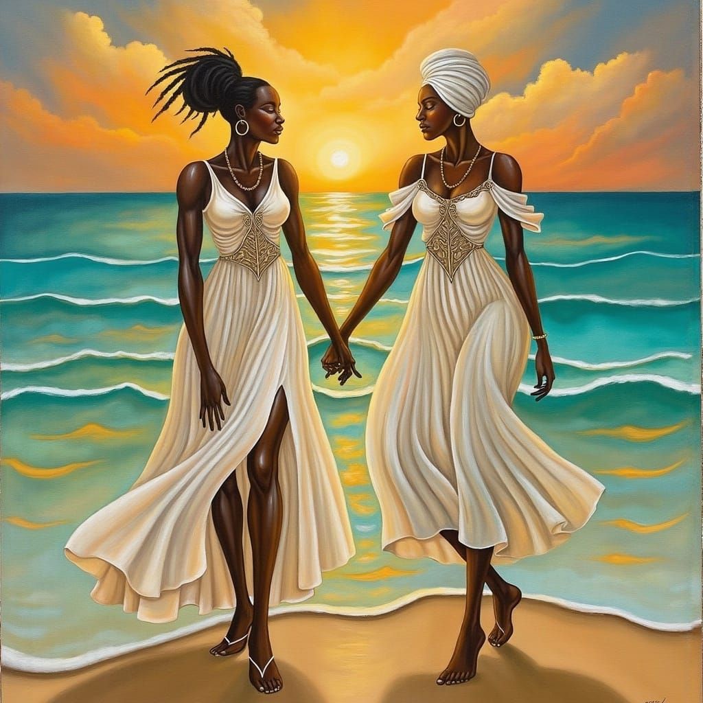 Serene African Goddess in a Tropical Paradise, Walking with....