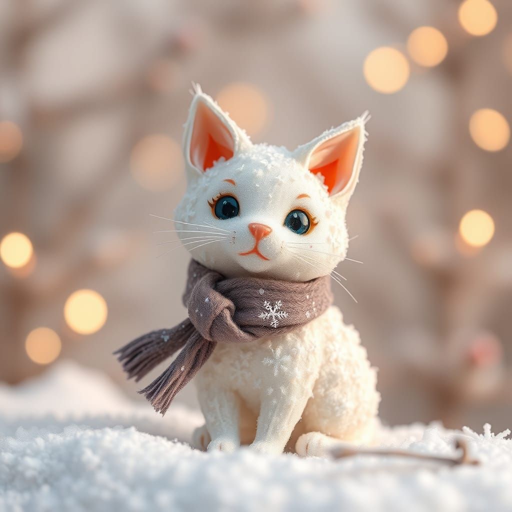 Snowflake Cat in Winter Wonderland, Storybook Illustration