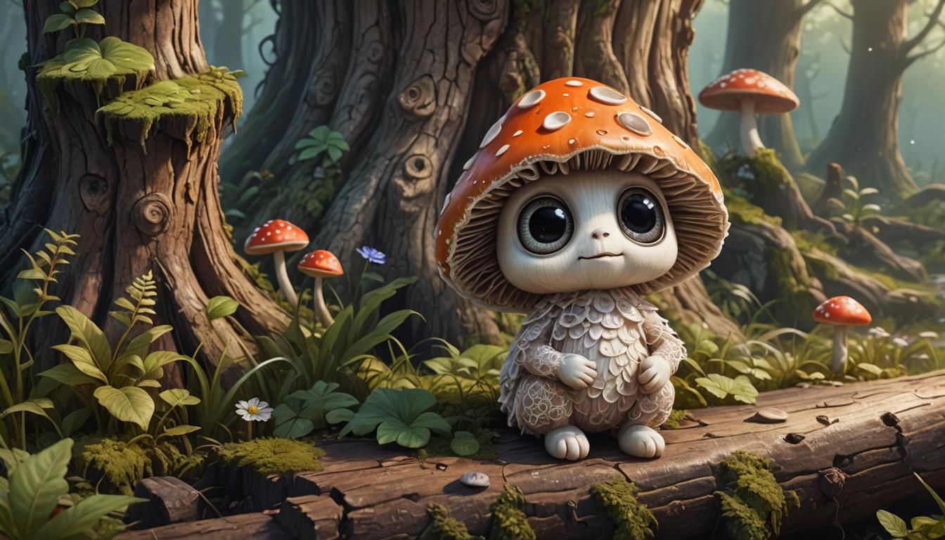 Cute Lace Mushroom with Adorable Face in 3D Cartoon