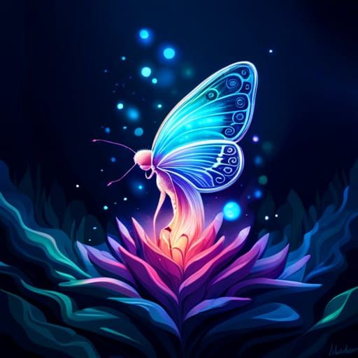 Luminous Butterfly on Flower, Pixar-Style