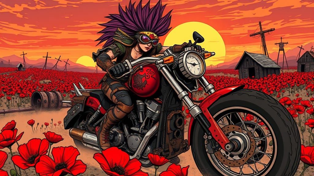 Cyberpunk Road Warrior in a Crimson Wasteland