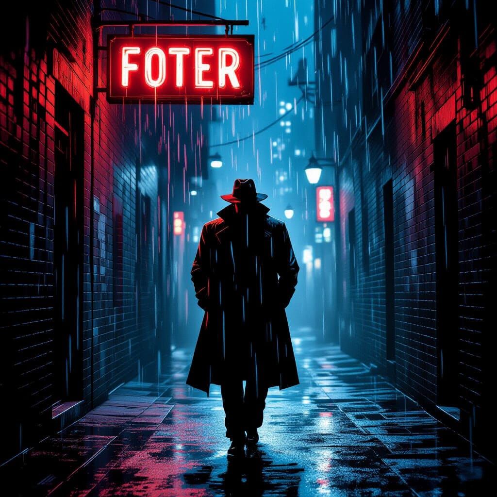 Noir Detective in Rain-Slicked Alley