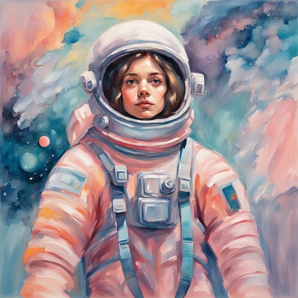 Astronaut Girl in Pastel Colors: Gouache Style