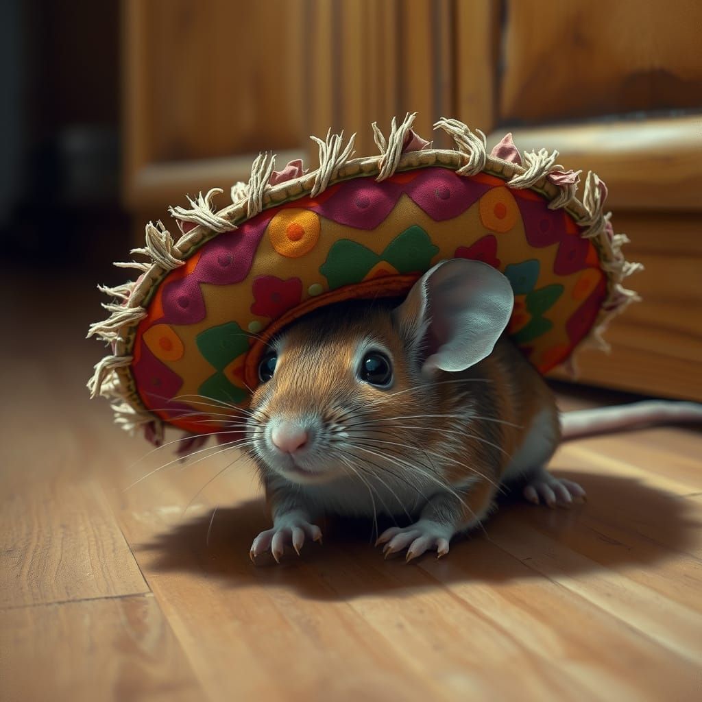 Mouse in Sombrero Under Laminate Flooring, Digital Art