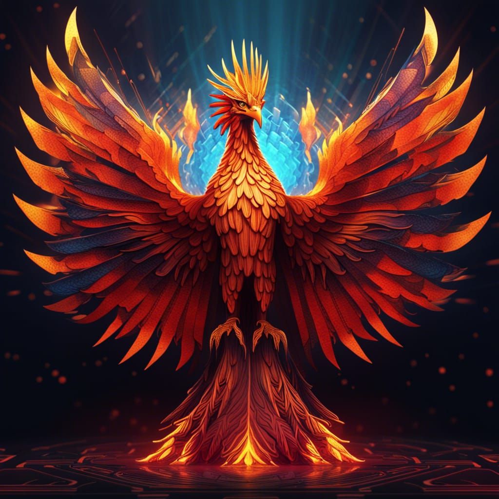 Geometric Phoenix Resurrection in Detailed Matte Painting