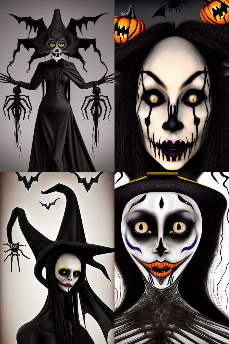 Surreal Halloween Witch Portrait in Maximalist Style