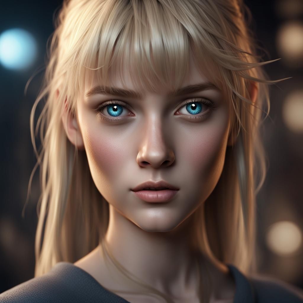 Blonde Teenage Girl with Piercing Eyes: Fantasy Art