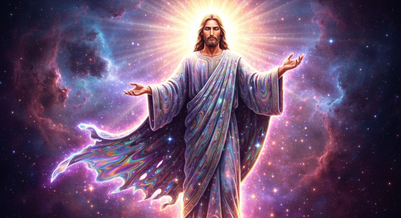 Divine Figure in Cosmic Nebulae as Splash Screen Art